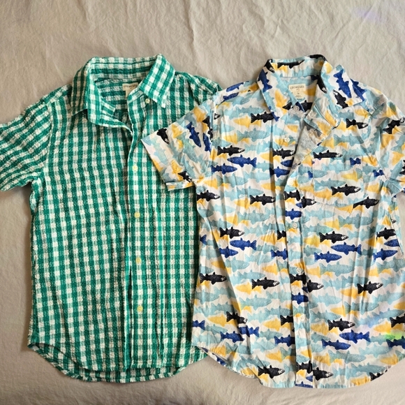 Crewcuts Other - Crewcuts 2 Boys 10 Summer Short Sleeve Button Downs - Gingham Seersucker Fish